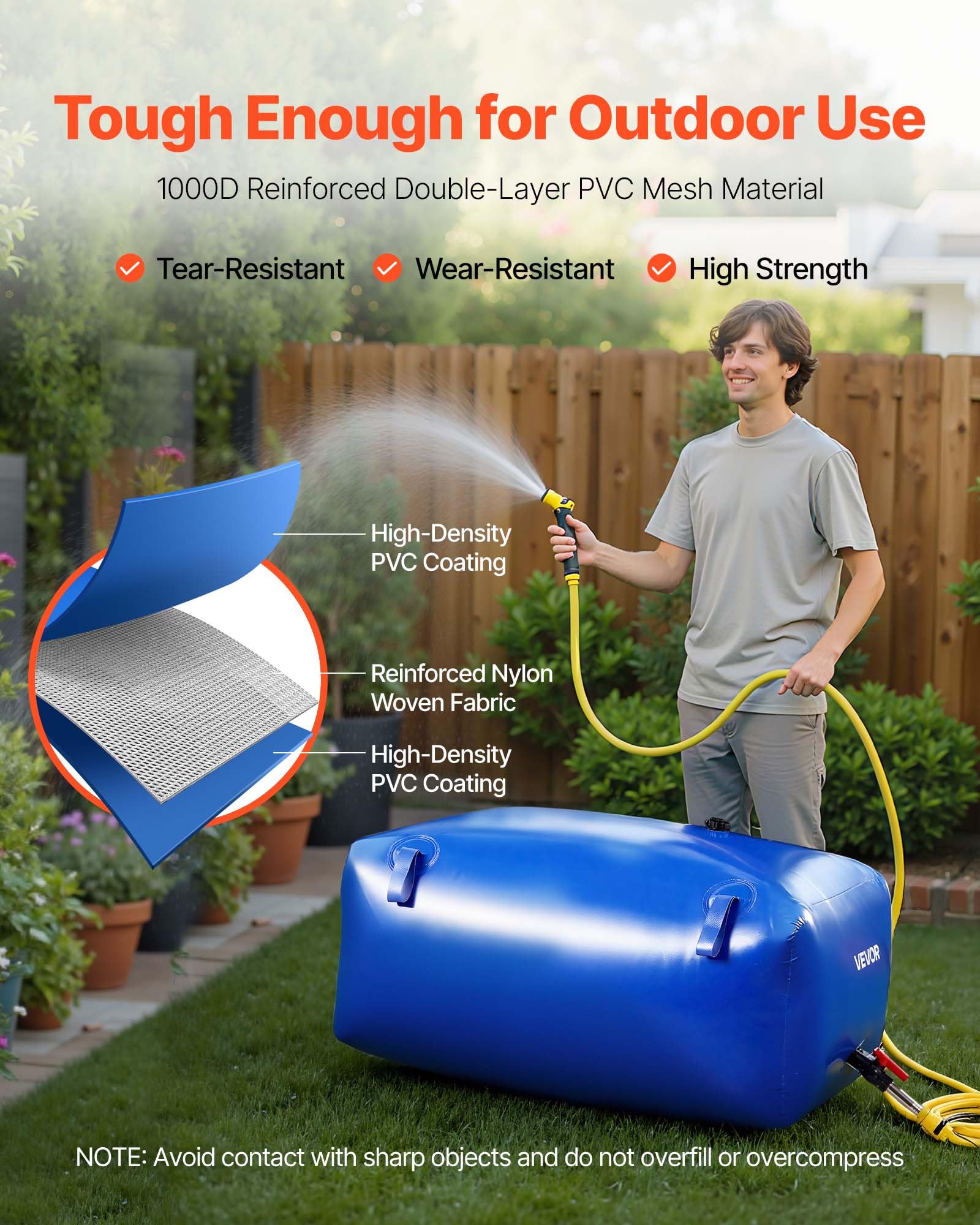 VEVOR water storage bladder 1000D PVC is built to endure rough outdoor conditions.