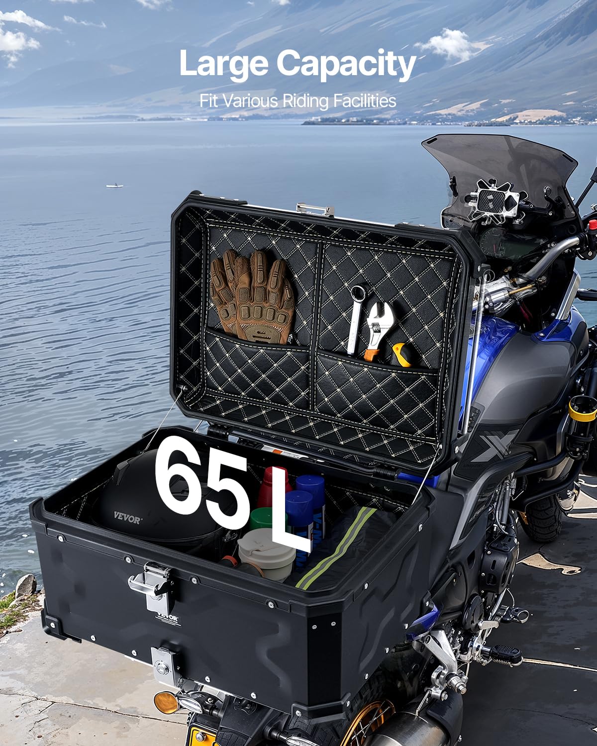 VEVOR weatherproof top case protecting items from rain and dust