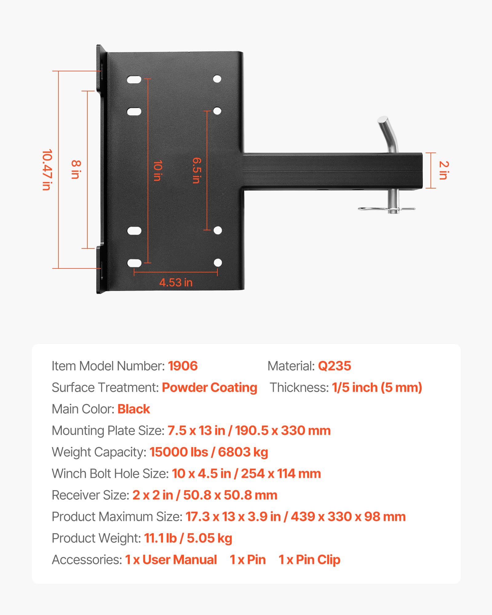VEVOR black finish adds rugged durability