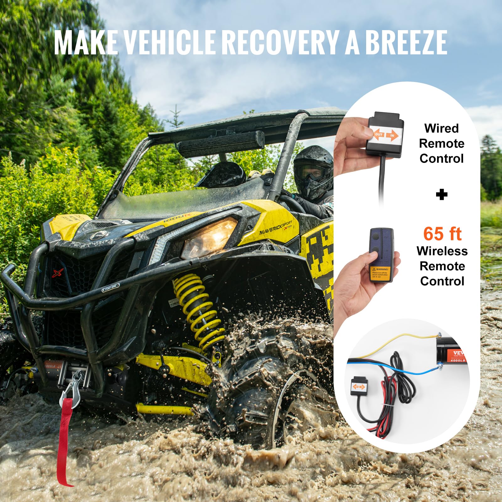 VEVOR wired remote control for precise vehicle recovery.