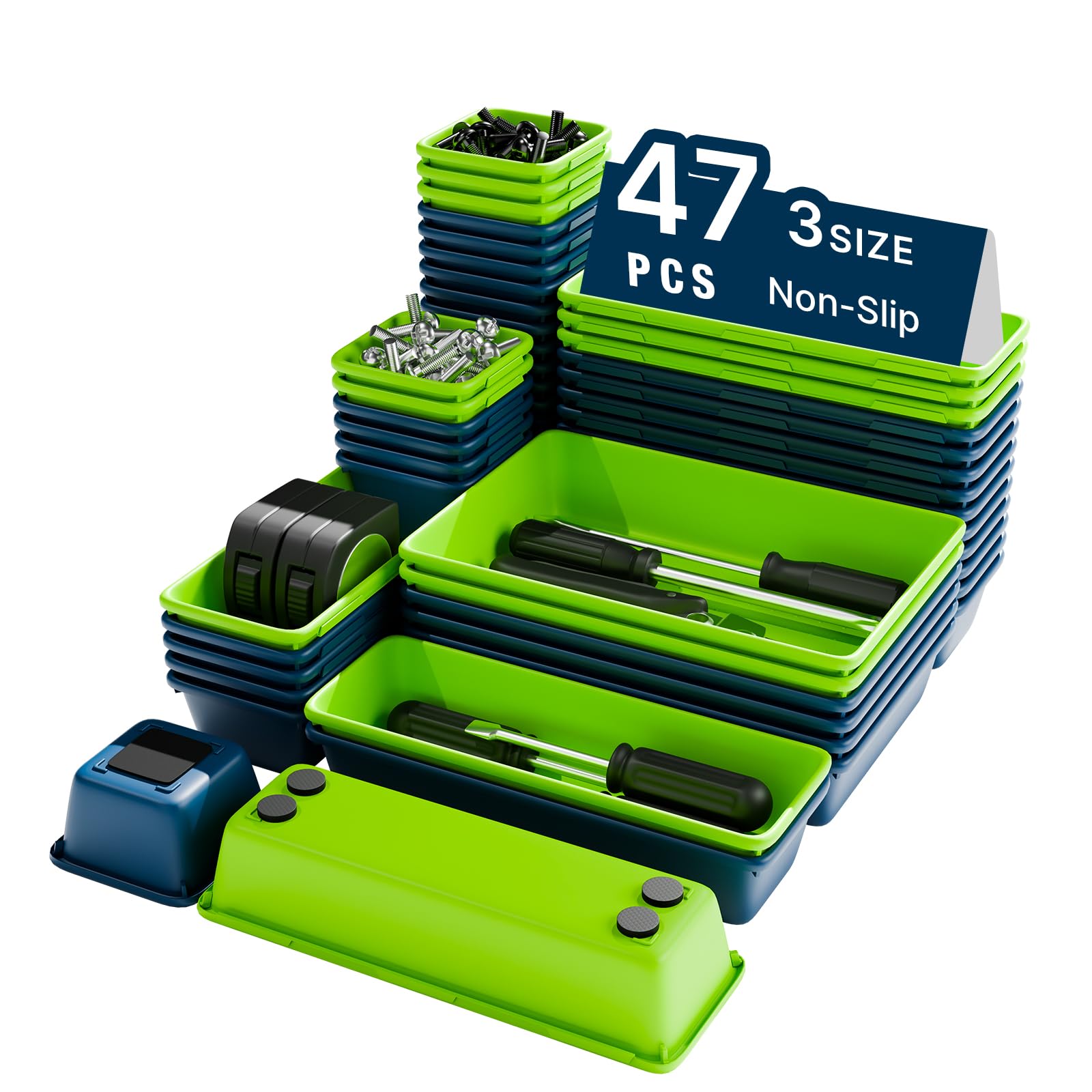 Vexercisehoop blue and green large tray organizes bulky tools clearly.
