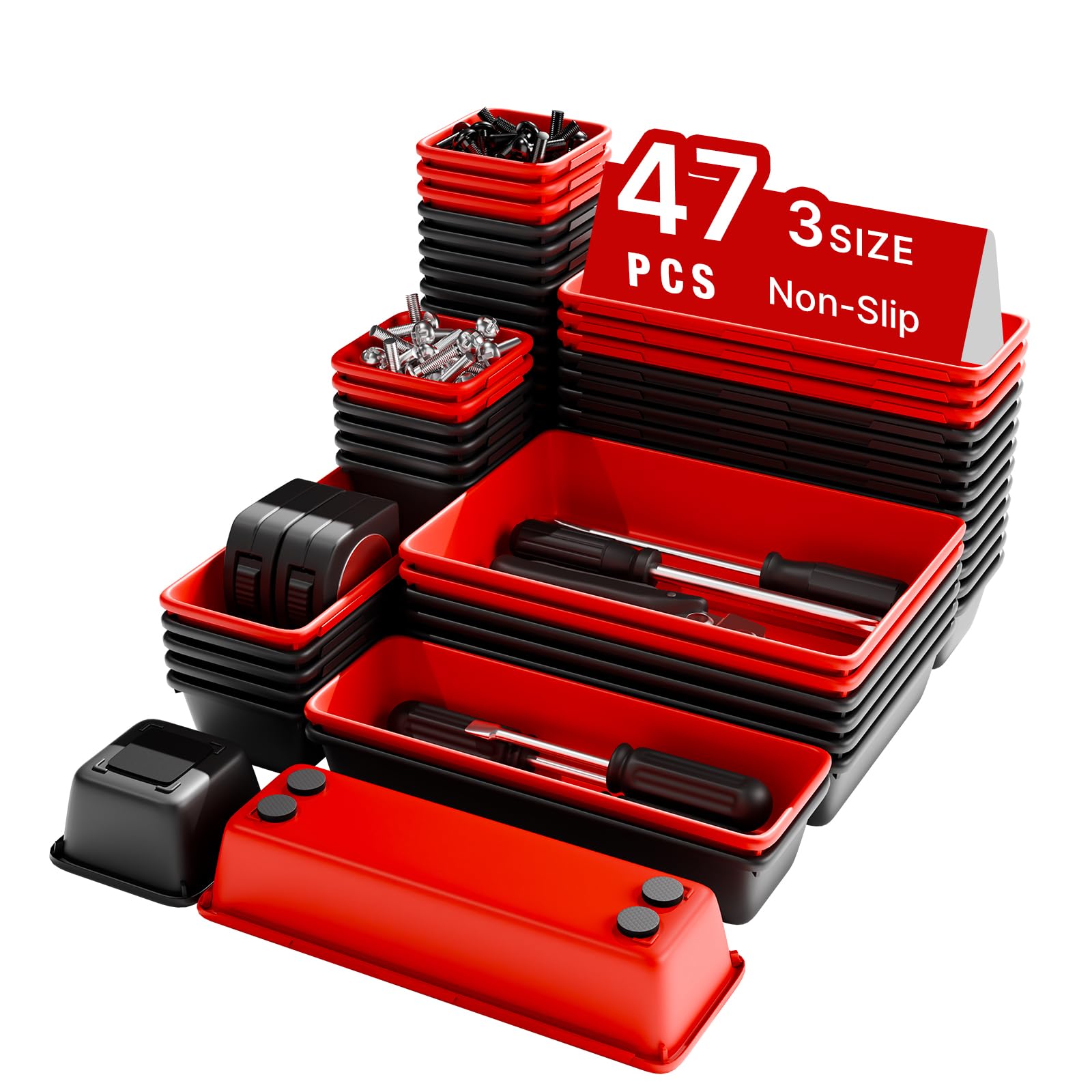 Vexercisehoop interlocking trays arranged in a drawer for quick access.