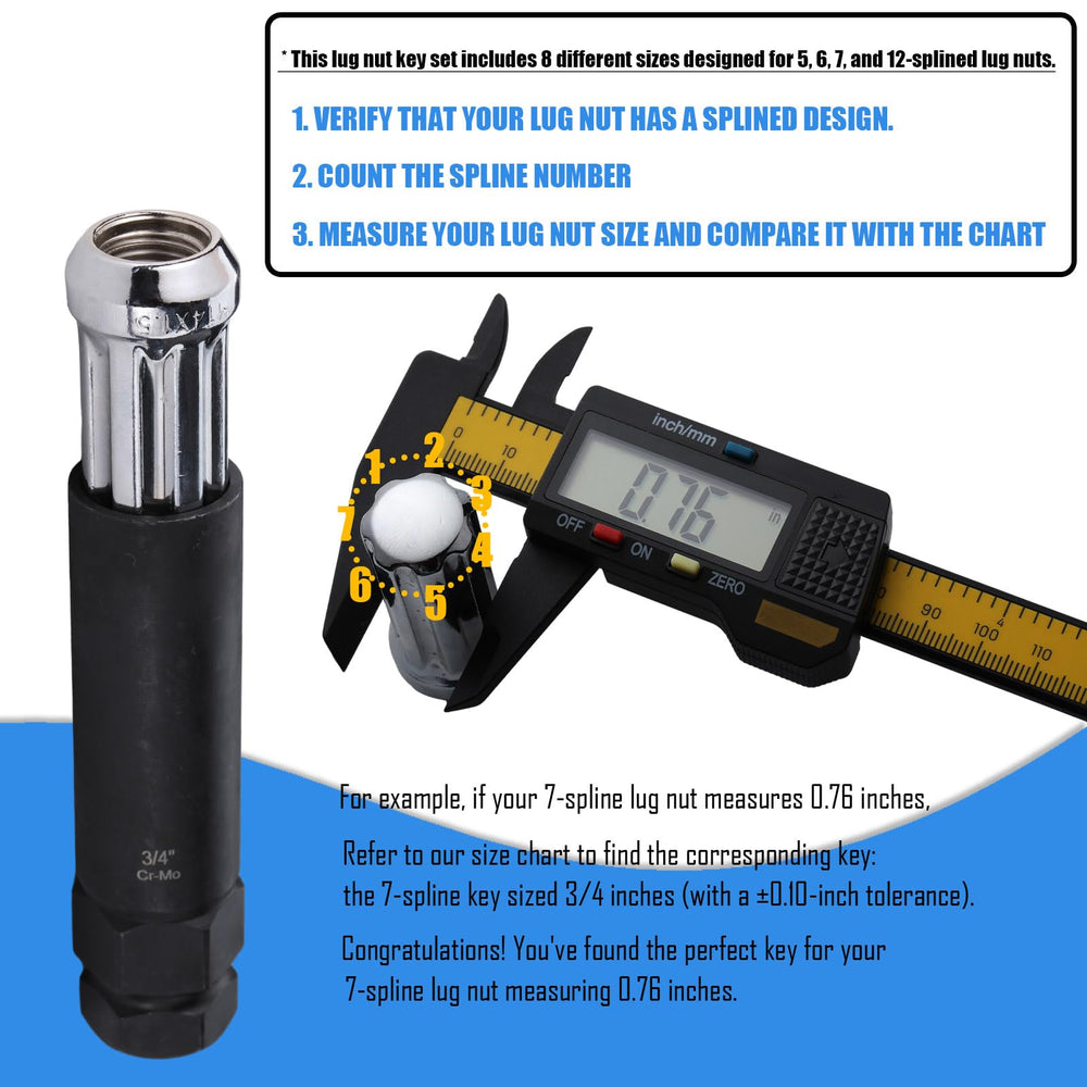 VEXPLO Spline Lug Nut Socket Set sockets clearly labeled for fast identification.