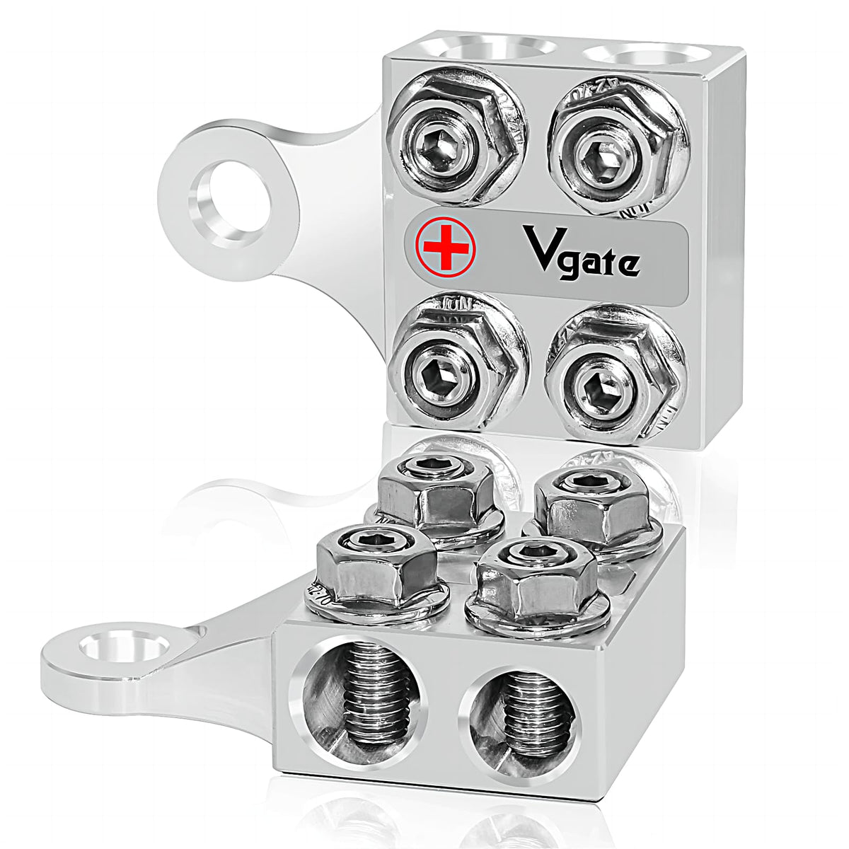 Vgate 8-Way distribution block with hole holders for diverse battery connections.