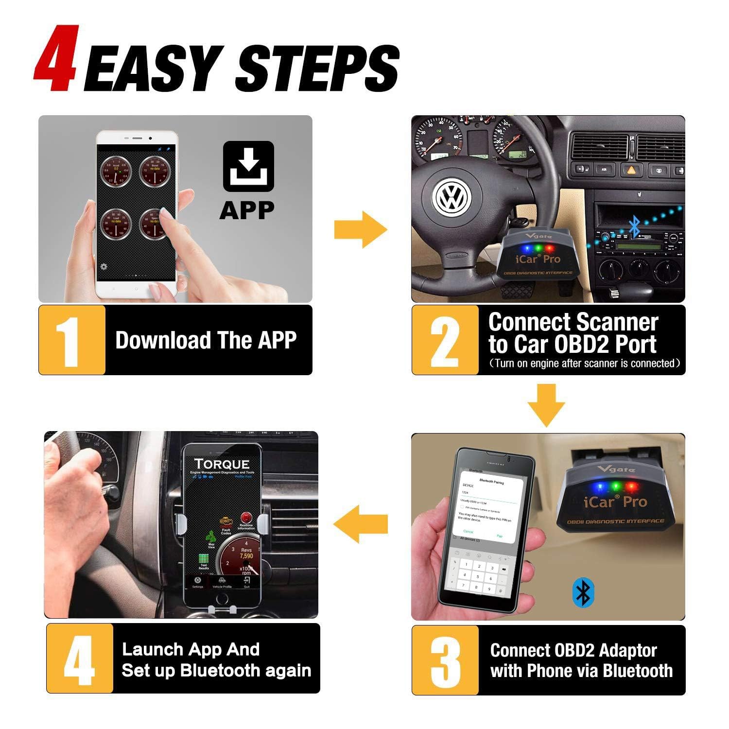 Firmware upgrade support for Vgate iCar Pro via mobile app and PC.