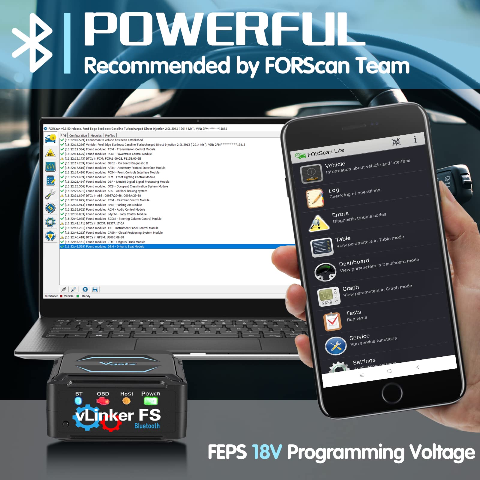 Vgate vLinker FS gold-plated pins ensure stable, reliable connections