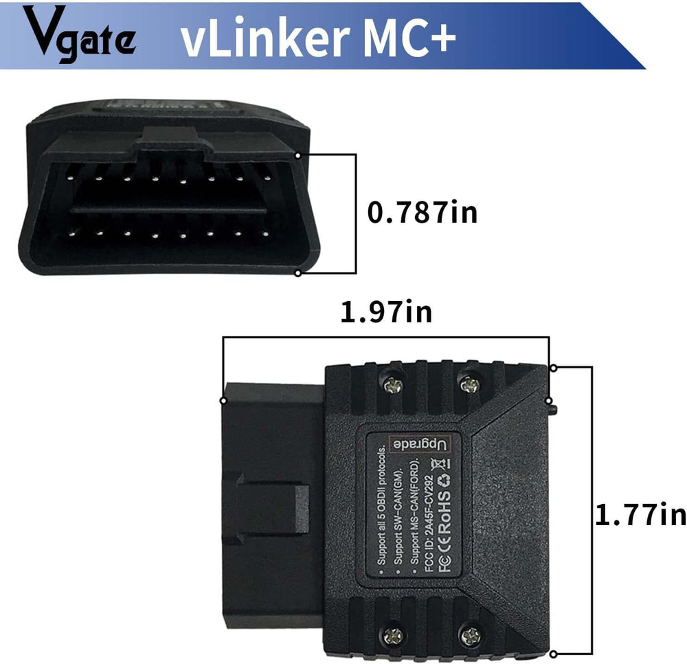 Vgate vLinker MC+ in-hand view highlights its compact, portable design.