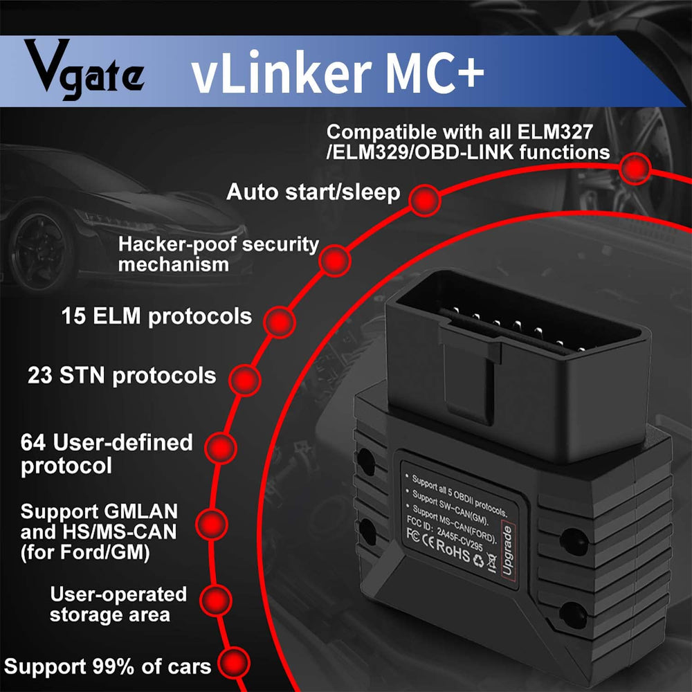 Vgate vLinker MC+ warranty and support icon highlights service.