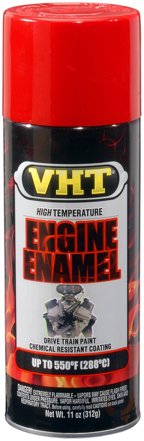 VHT SP121 engine enamel spray can in bright red for durable heat resistance