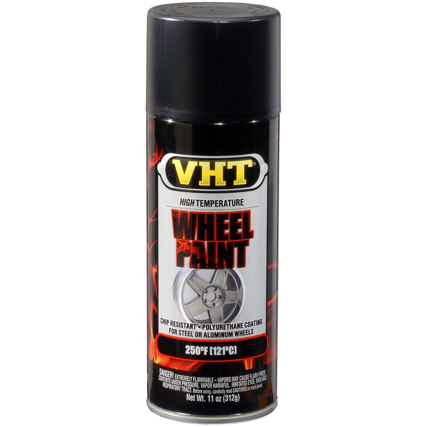 VHT SP183 Satin Black Wheel Paint Can 11oz, ready for wheels with high-heat protection.