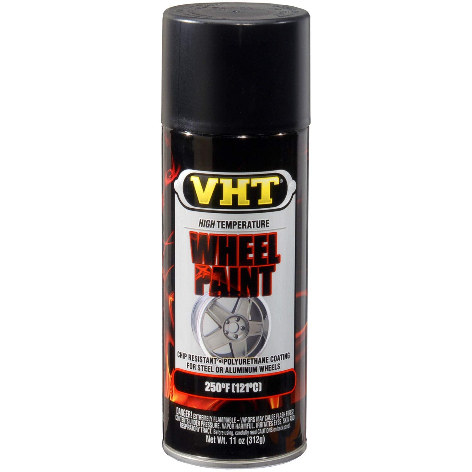 VHT SP183 Satin Black Wheel Paint Can, spray application on wheel with durable, quick-dry look.