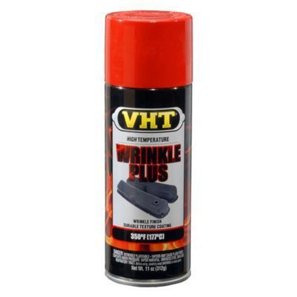 VHT SP204 Wrinkle Plus red bottle close-up showing durable high-temp coating.