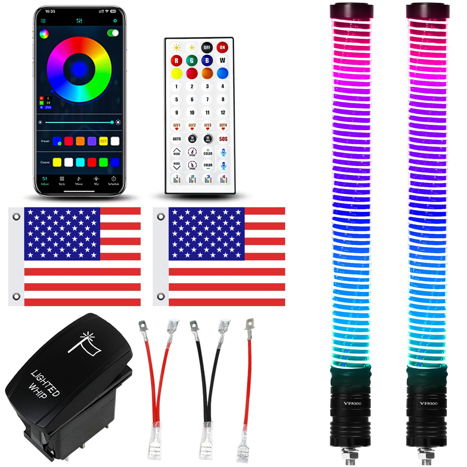 VI9000 2ft fat whip lights for off-road visibility