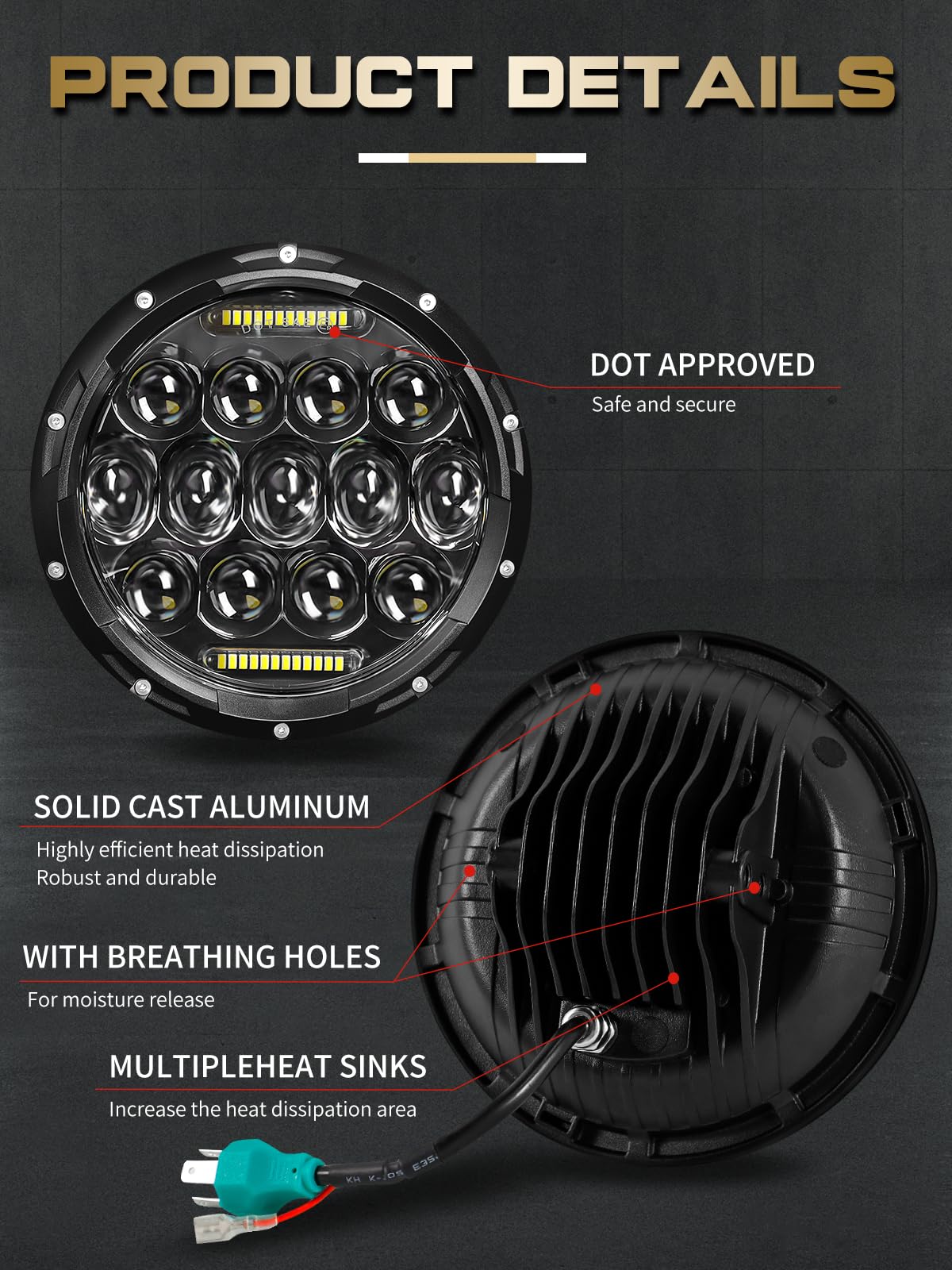 VI9000 headlight high and low beams shown side-by-side for clear visibility.