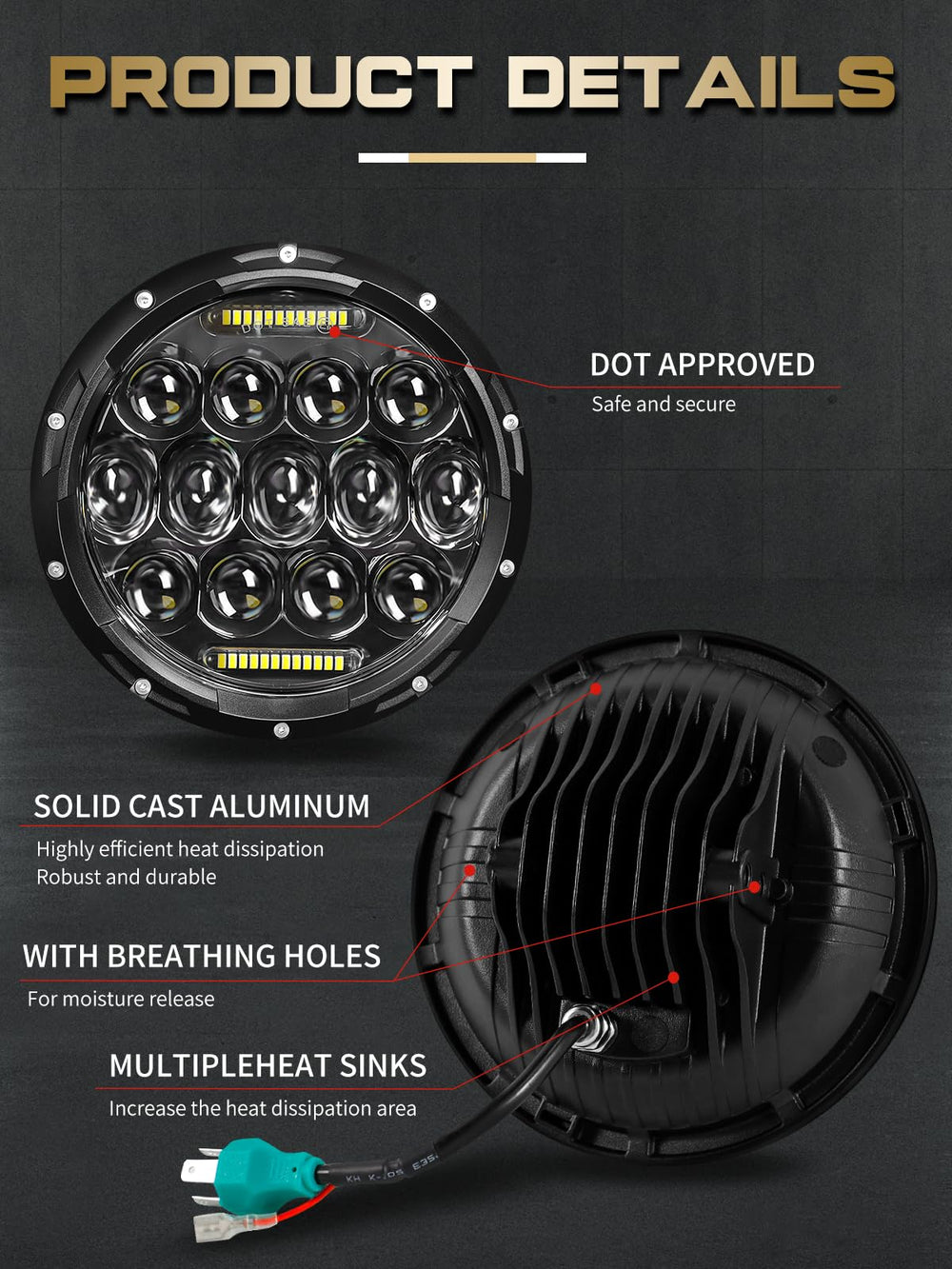VI9000 headlight high and low beams shown side-by-side for clear visibility.