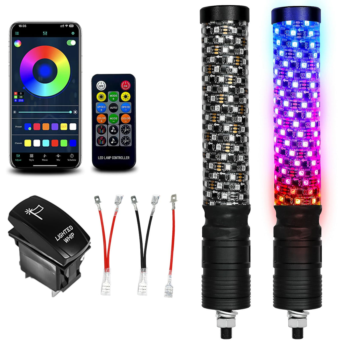 VI9000 fat whip light with a 1ft spiral LED providing bright 360-degree visibility.