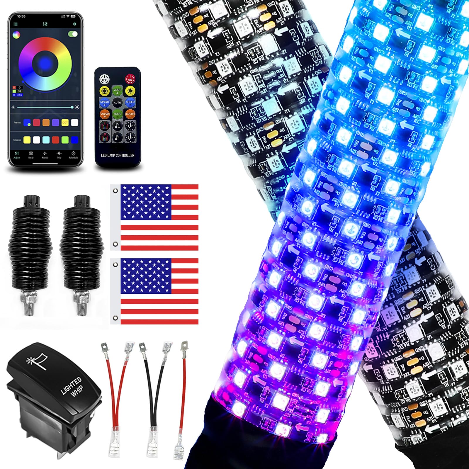 VI9000 fat whip lights 2ft for off-road visibility