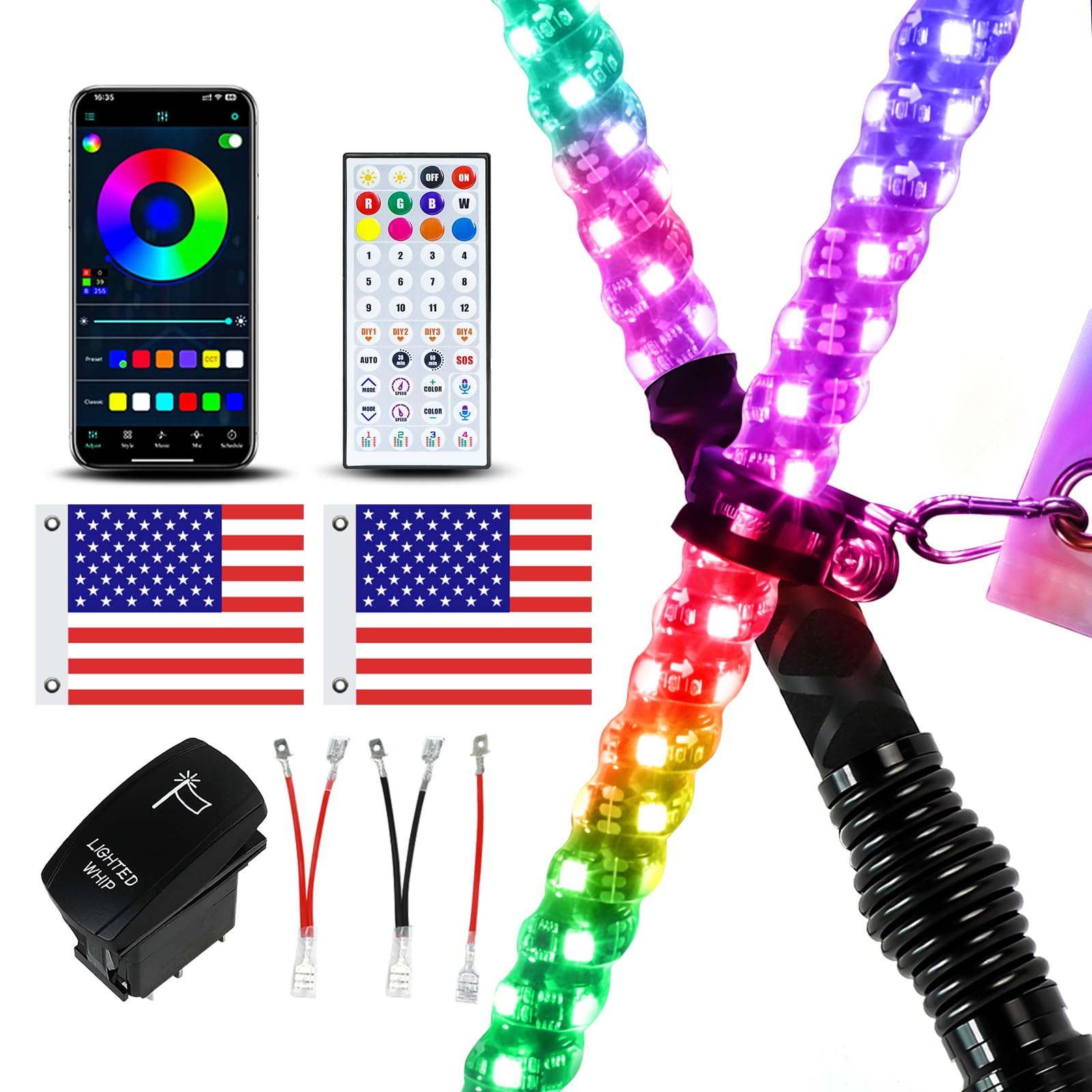 VI9000 whip light 2ft with spring base for rugged trail use.