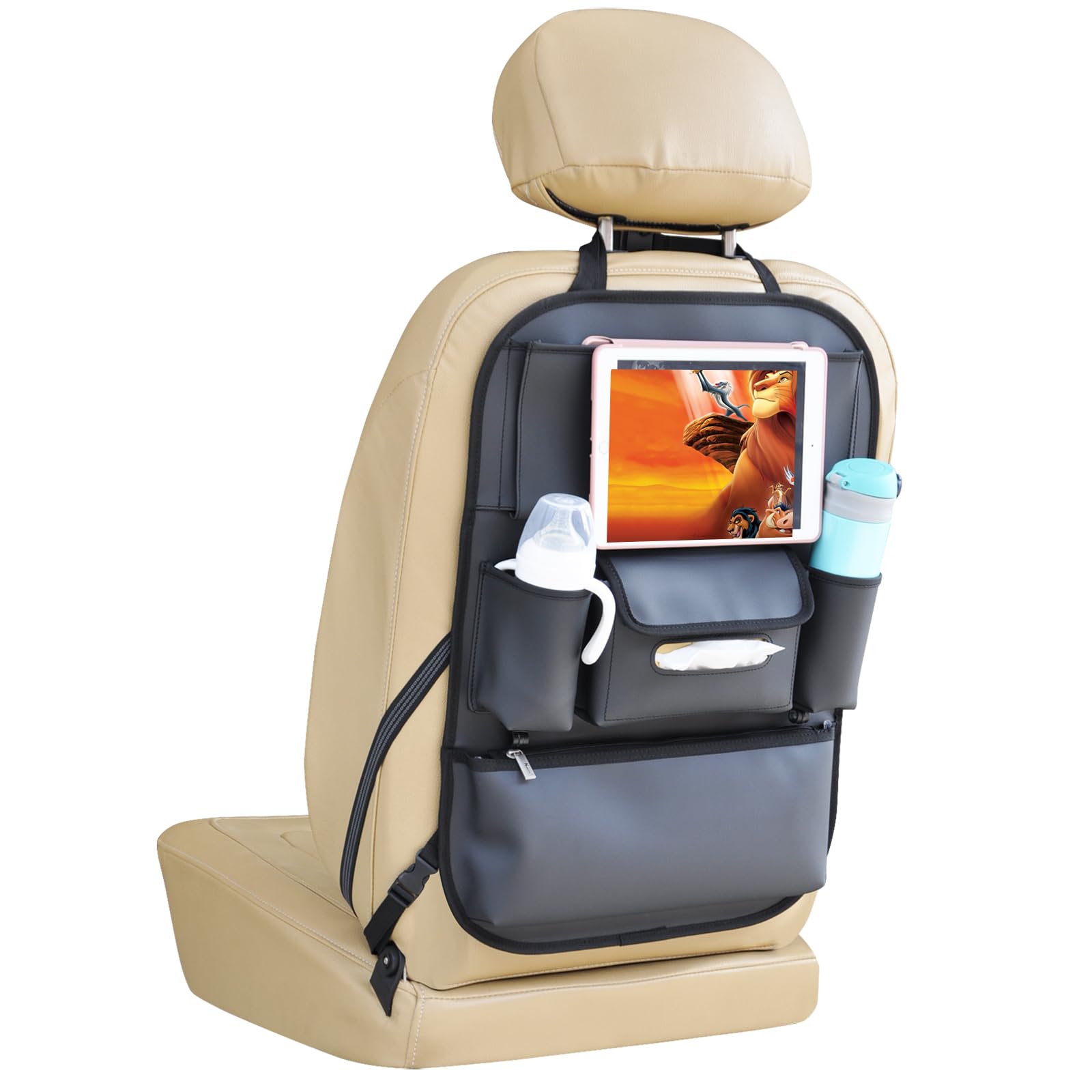 Viaviat leather backseat protector kick mats protect upholstery with durable, wipe-clean surface.