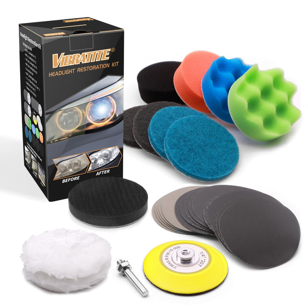 VIBRATITE 600 grit disc for initial haze removal on headlights.