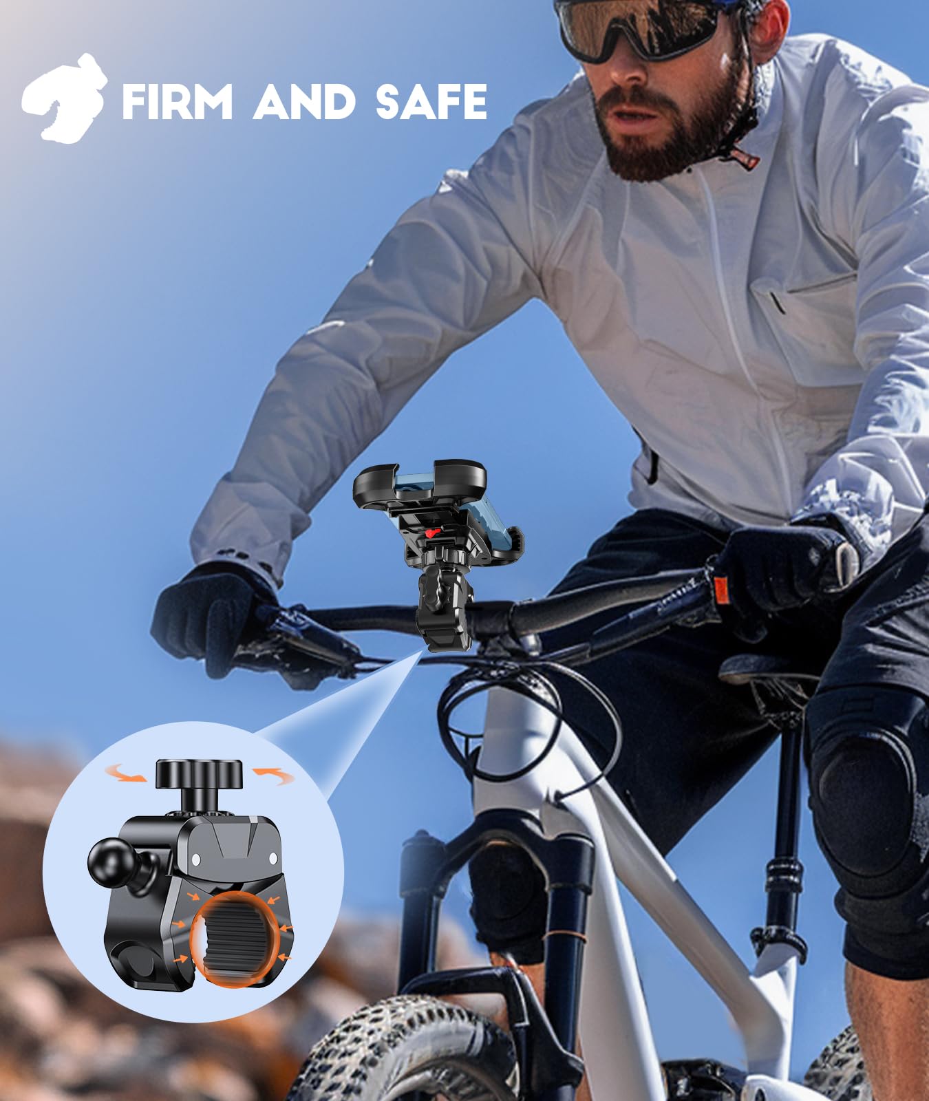Viccux bike holder in 360° rotation for portrait or landscape viewing while riding.