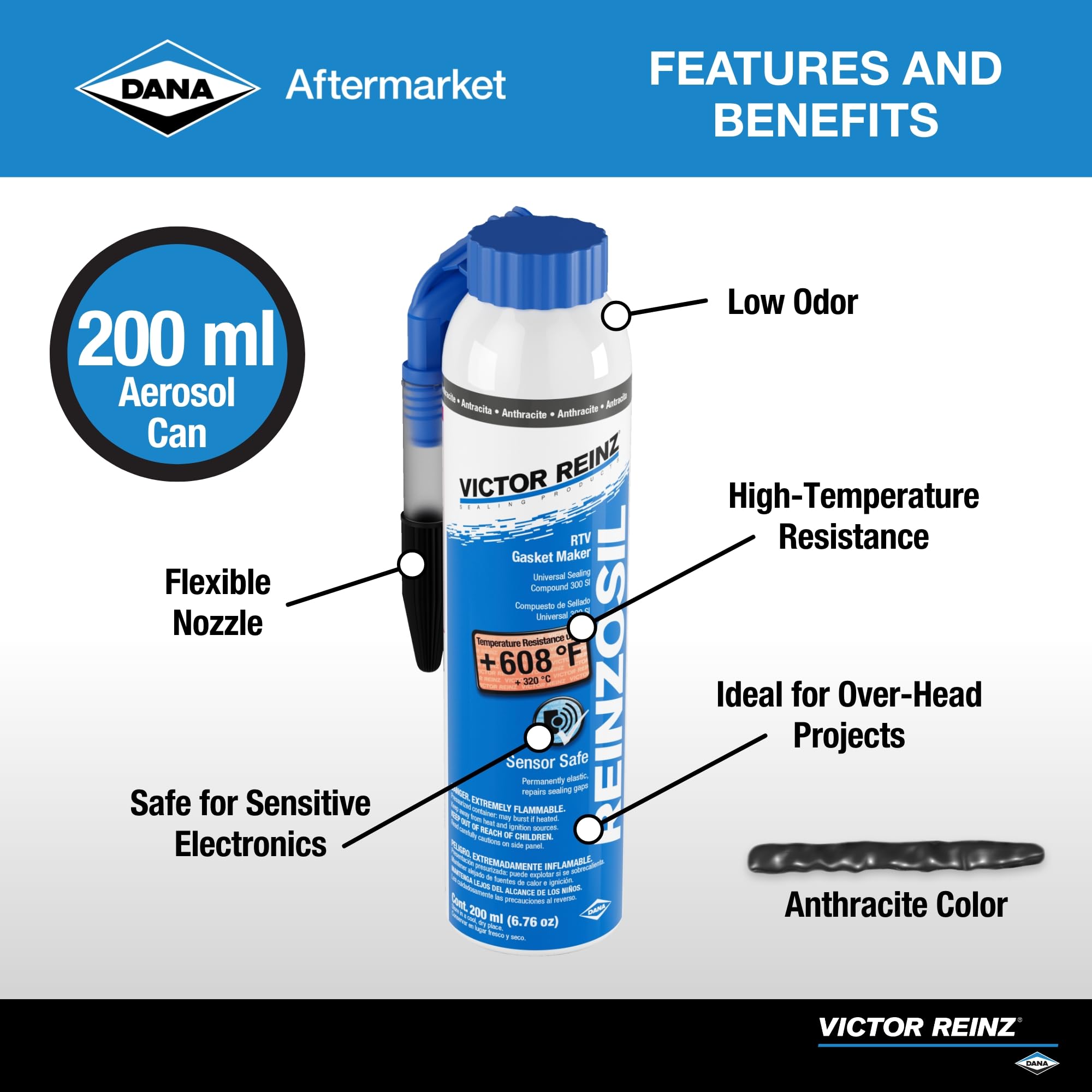 Victor Reinz Reinzosil RTV tube tip aiding fast, clean seal application.