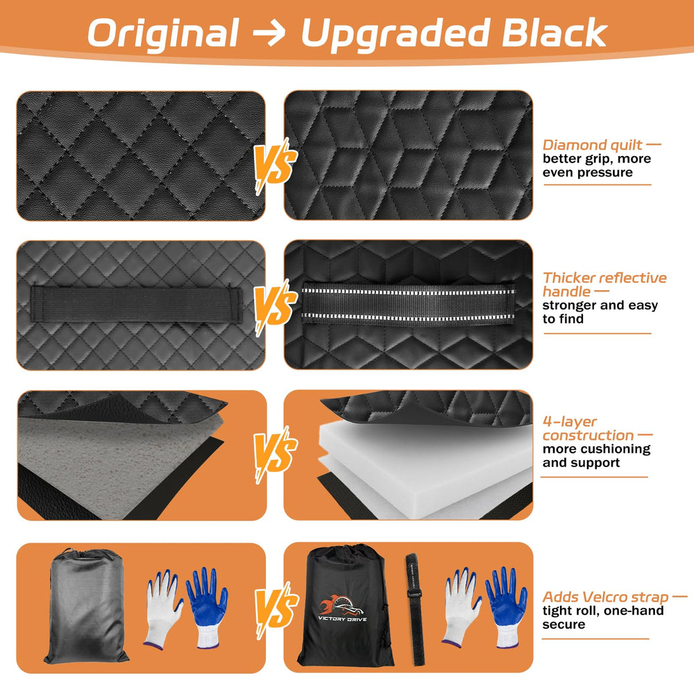 VICTORY DRIVE rolling creeper mat kit includes gloves and strap for secure use.