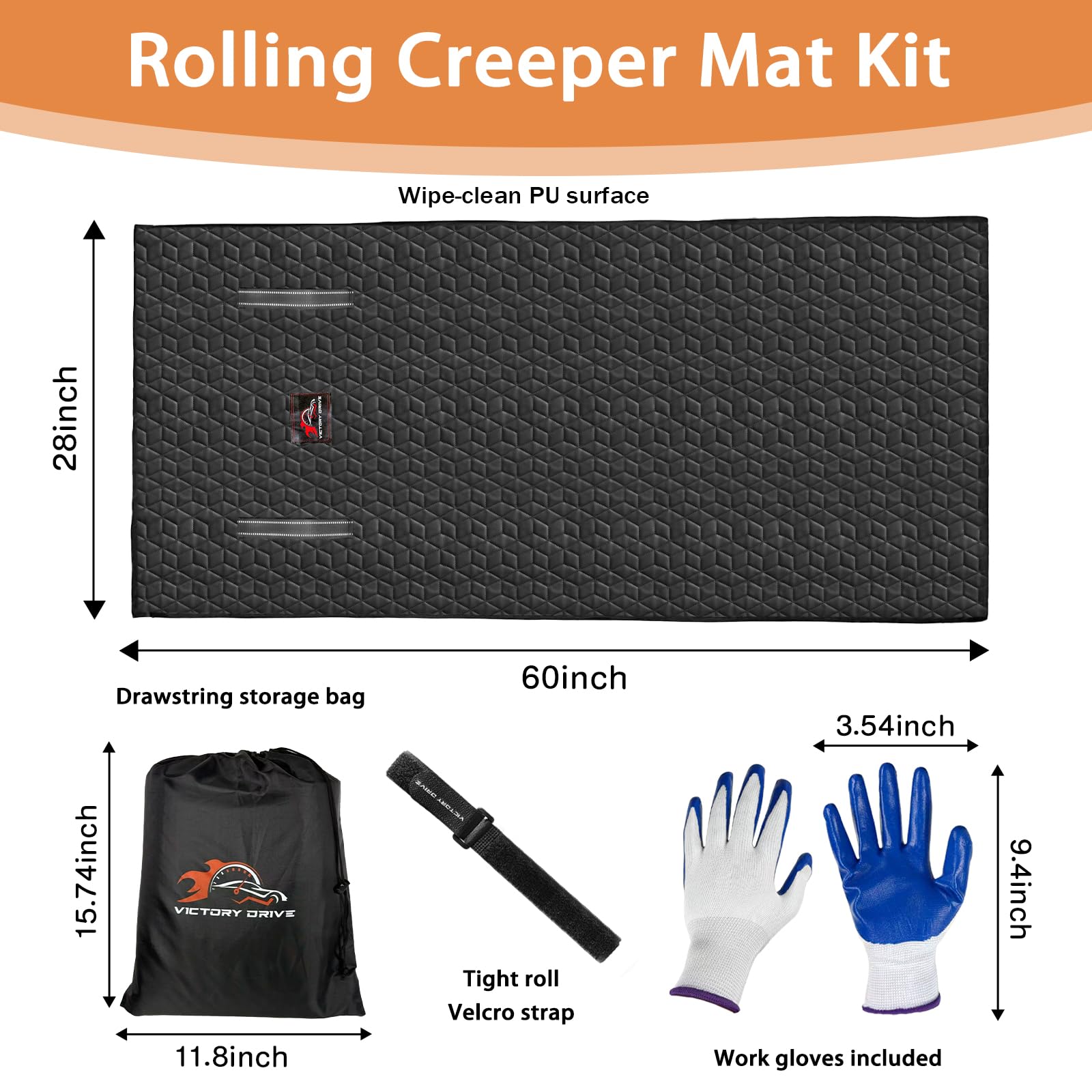 VICTORY DRIVE rolling creeper mat rolled with strap for compact storage and transport.