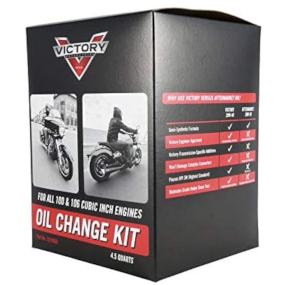 Victory Motorcycles oil filter and drain plug washers arranged for simple service.