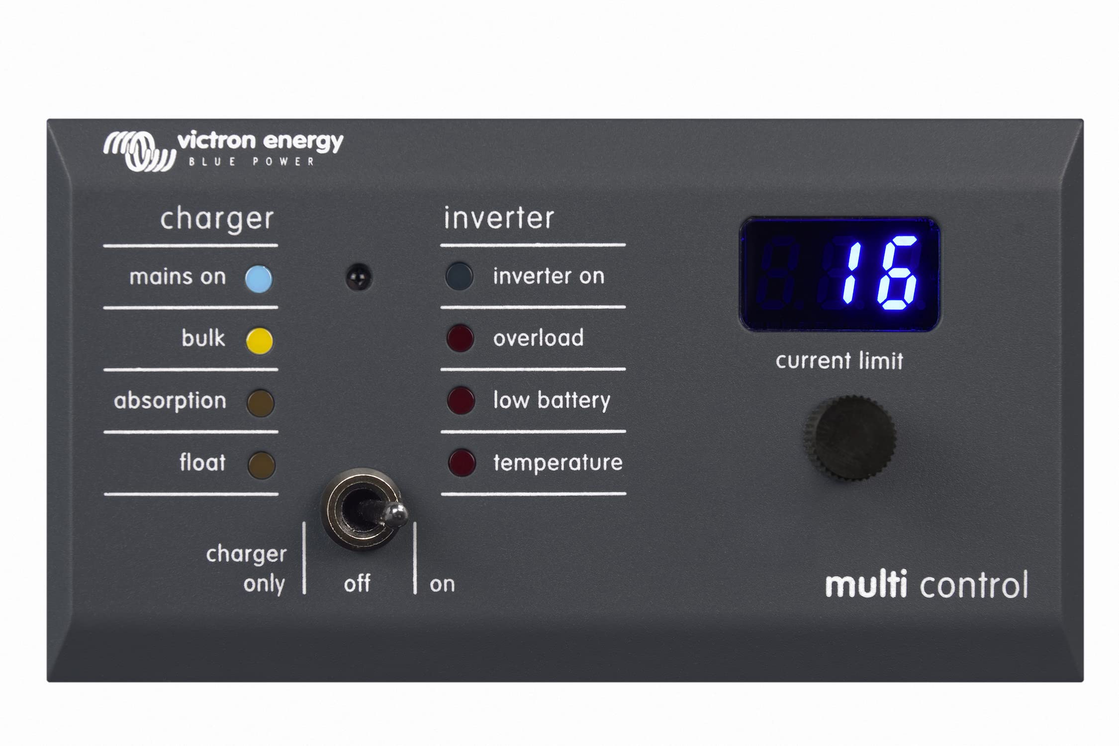 Victron Energy 200/200 amp Digital Multi Control GX front view for easy system control.