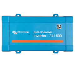 Victron Energy 500VA 24V inverter front view powering devices with pure sine output