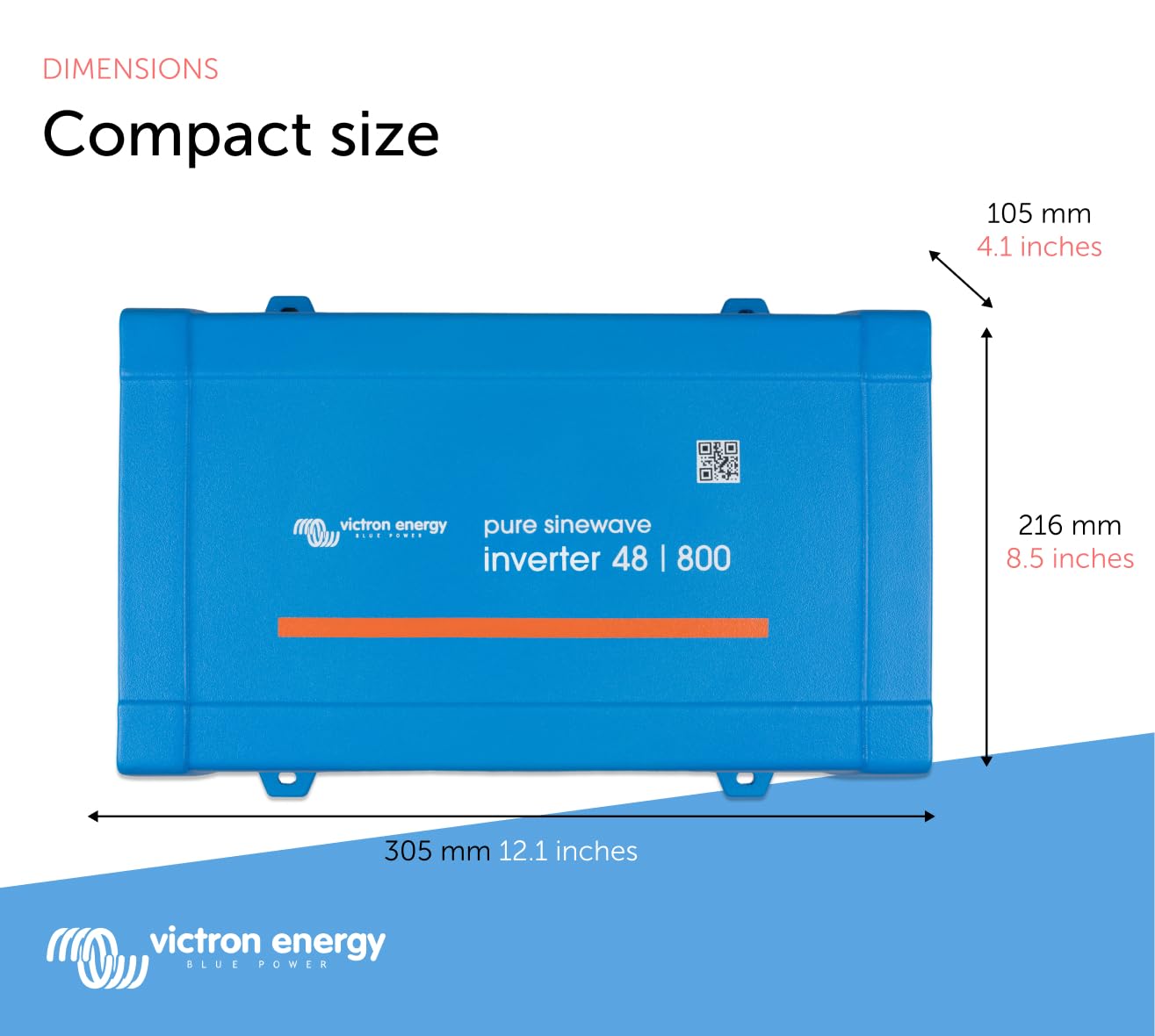 Victron Energy 800VA inverter display for easy status checks.