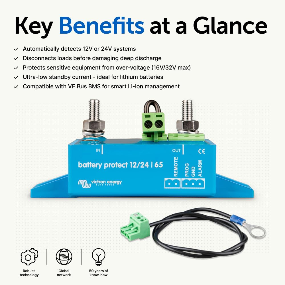 Victron Energy BatteryProtect auto-detects voltage for easy, versatile use.