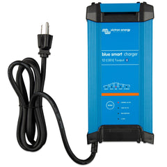 Victron Energy Blue Smart IP22 battery charger front view showing compact 12V charging for vehicles.