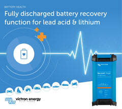 Victron Energy Blue Smart IP22 battery charger side panel detail for rugged enclosure.