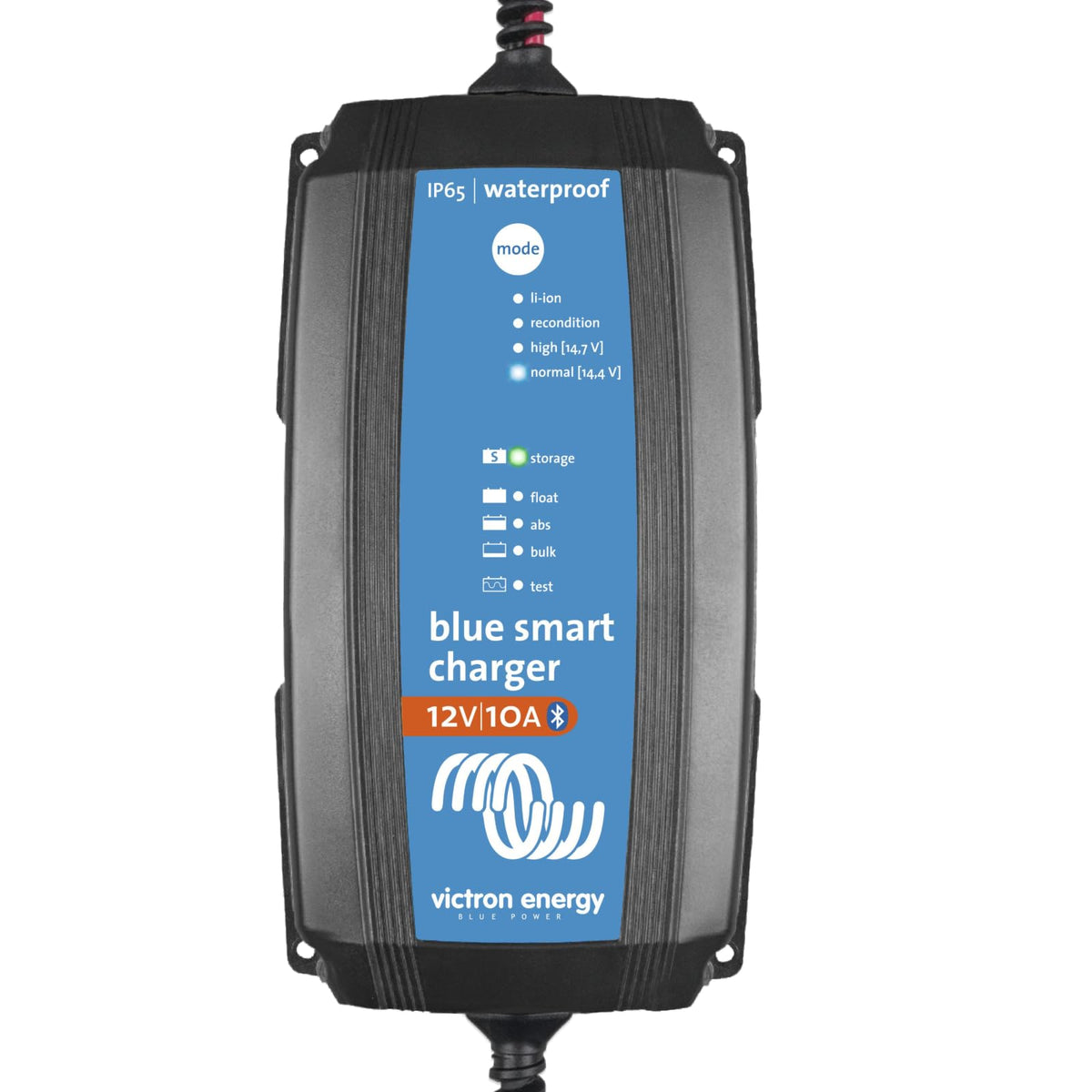 Victron Energy Blue Smart IP65 charger front view, compact and durable.