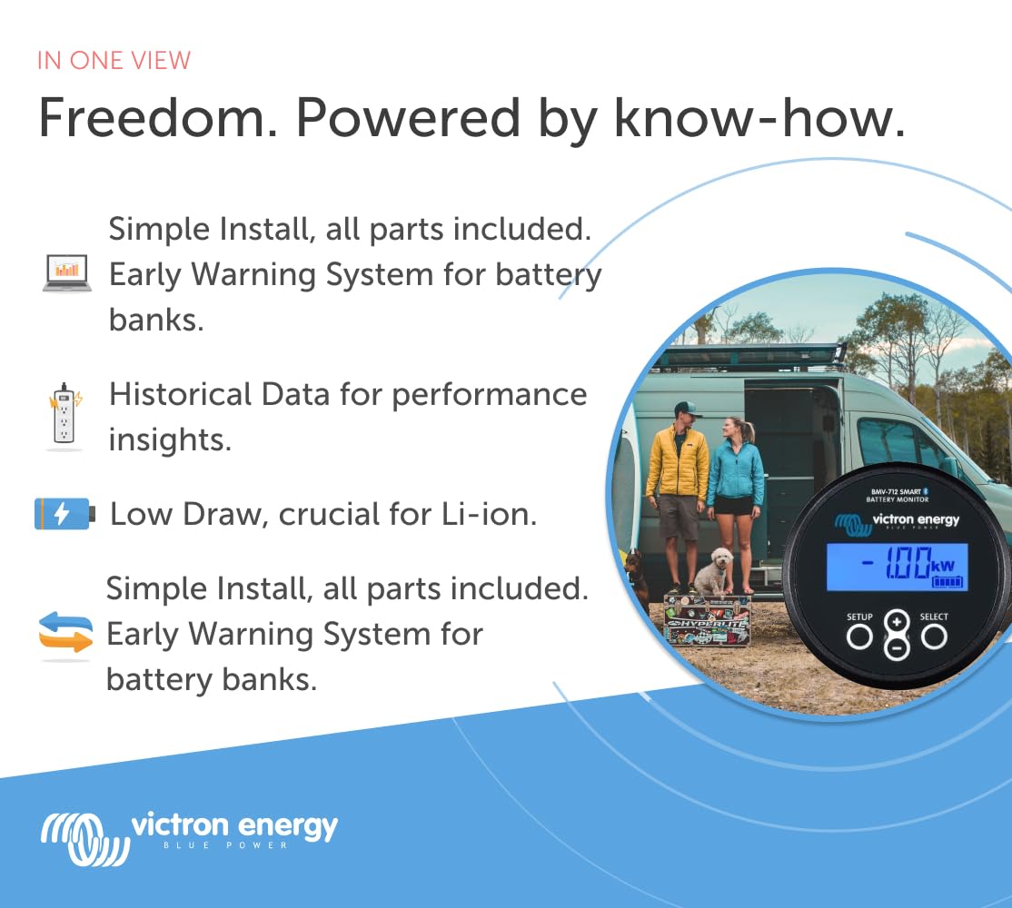 Victron Energy BMV-712 Bluetooth setup enables wireless monitoring on mobile devices.