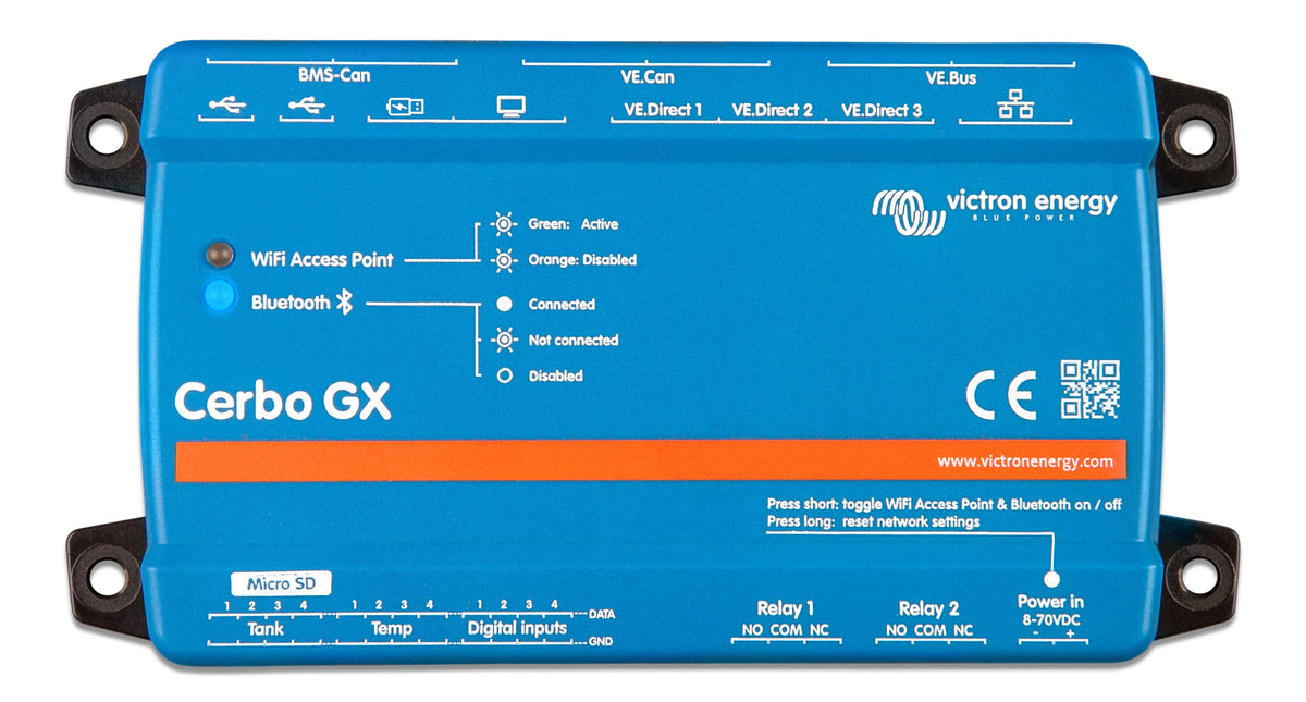 Victron Cerbo GX monitoring panel showing remote status checks