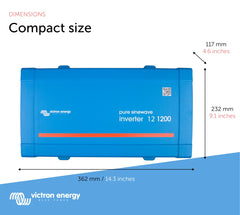 Victron Energy 1200VA inverter rear view with NEMA 5-15R outlet for household devices.
