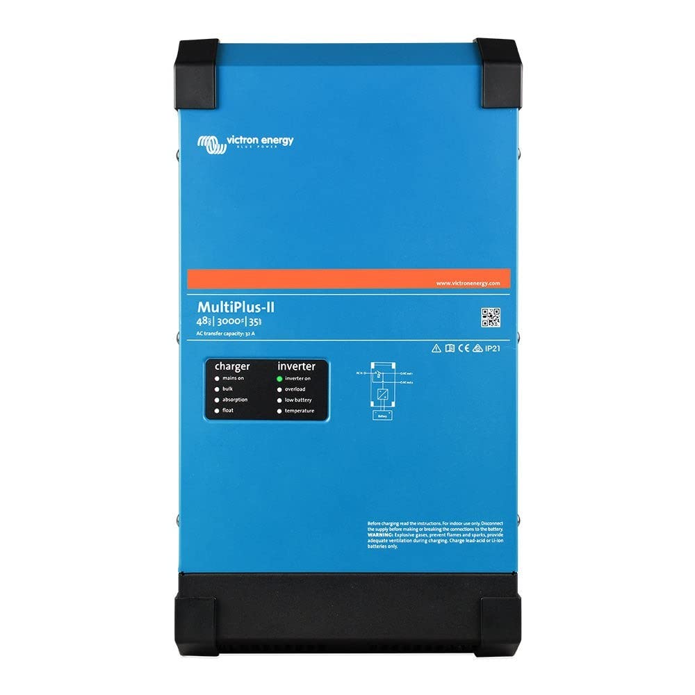Victron Energy MultiPlus-II inverter front view, compact and reliable for off-grid power.