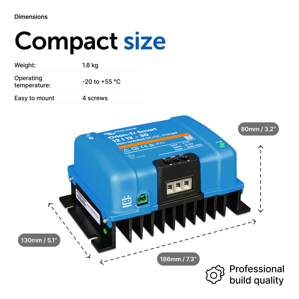 Victron Energy Orion-Tr parallel setup graphic indicates scalable charging power with multiple units.