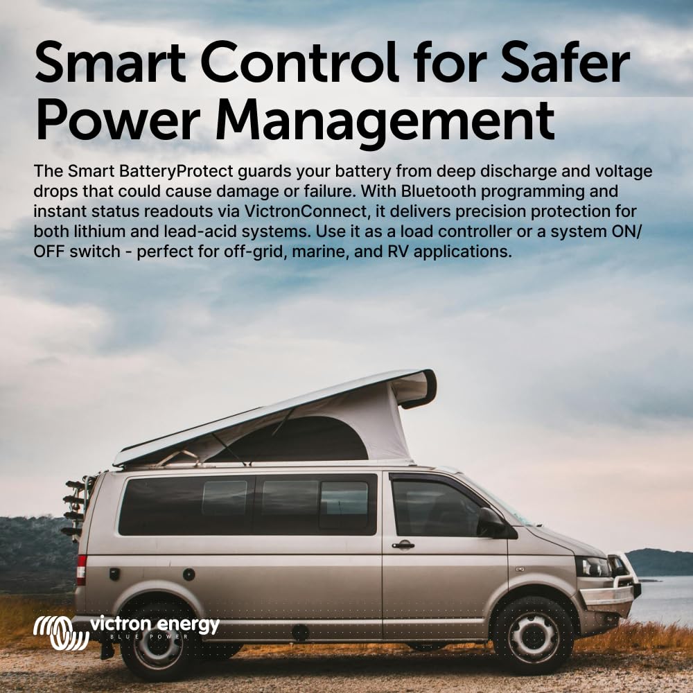 Victron Energy Smart BatteryProtect Bluetooth icon indicates wireless configuration for flexible system setup.