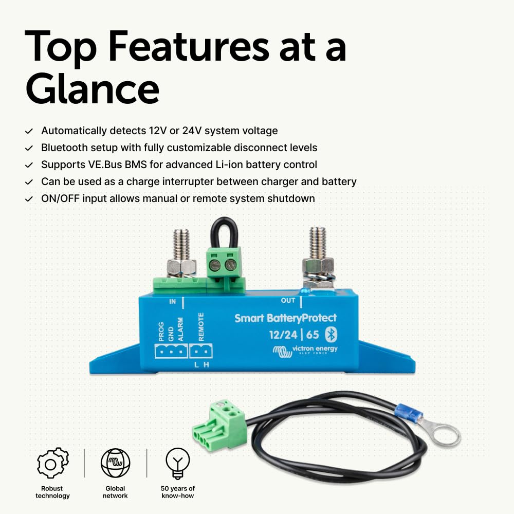 Victron Energy Smart BatteryProtect voltage detection demonstrates auto 12/24V compatibility.