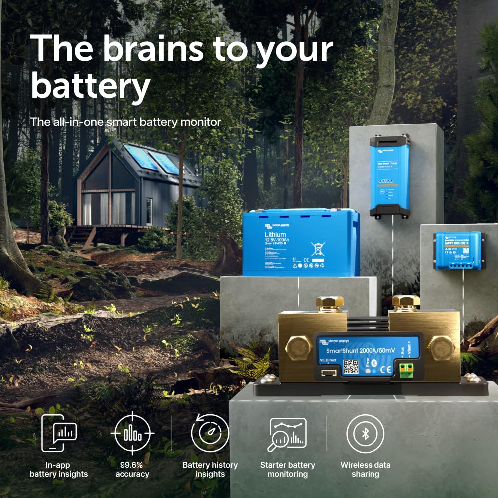 Victron Energy SmartShunt app readouts on a smartphone enable quick battery checks