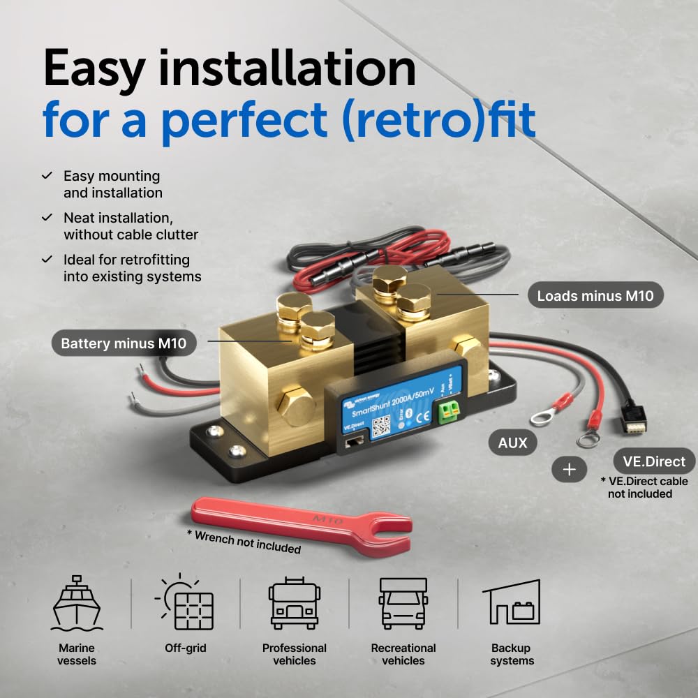 Victron Energy SmartShunt auxiliary connection ready to monitor temp sensor