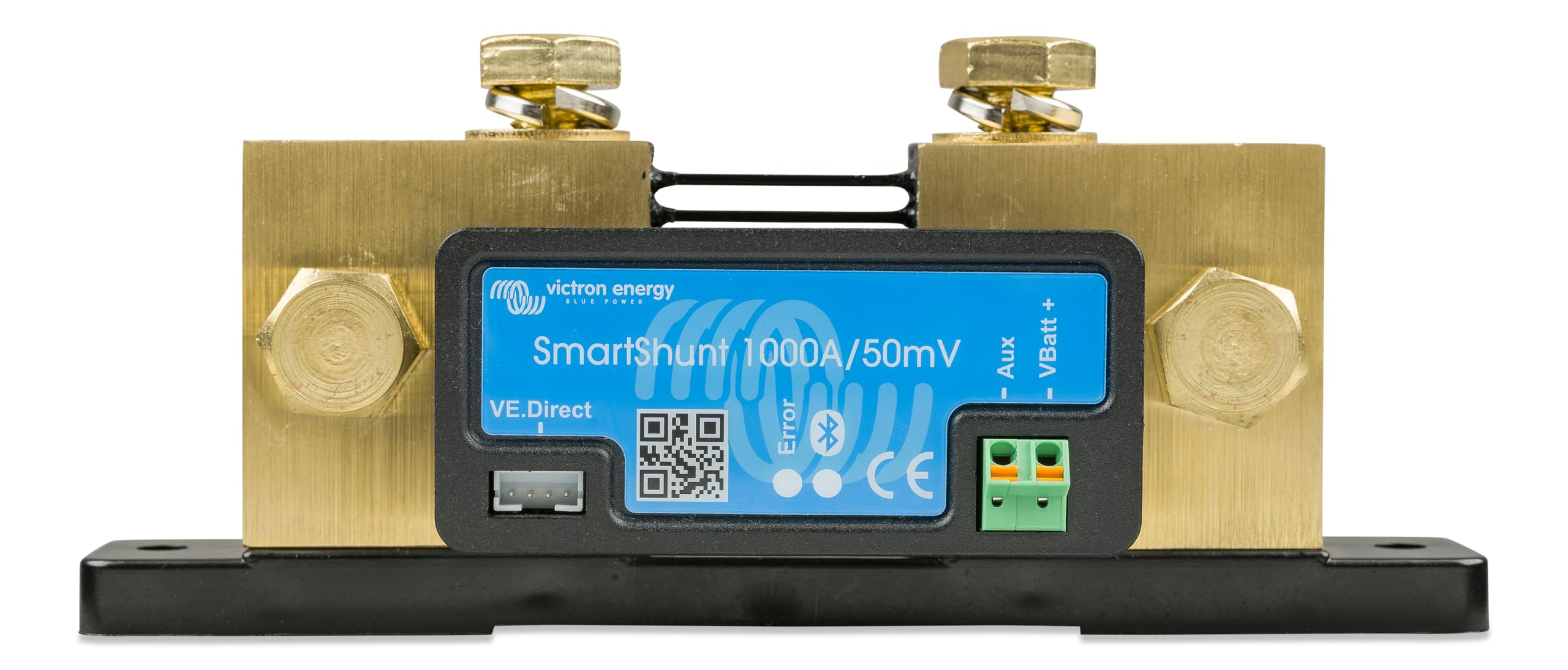 Victron Energy SmartShunt monitor device displaying live battery data for quick checks.