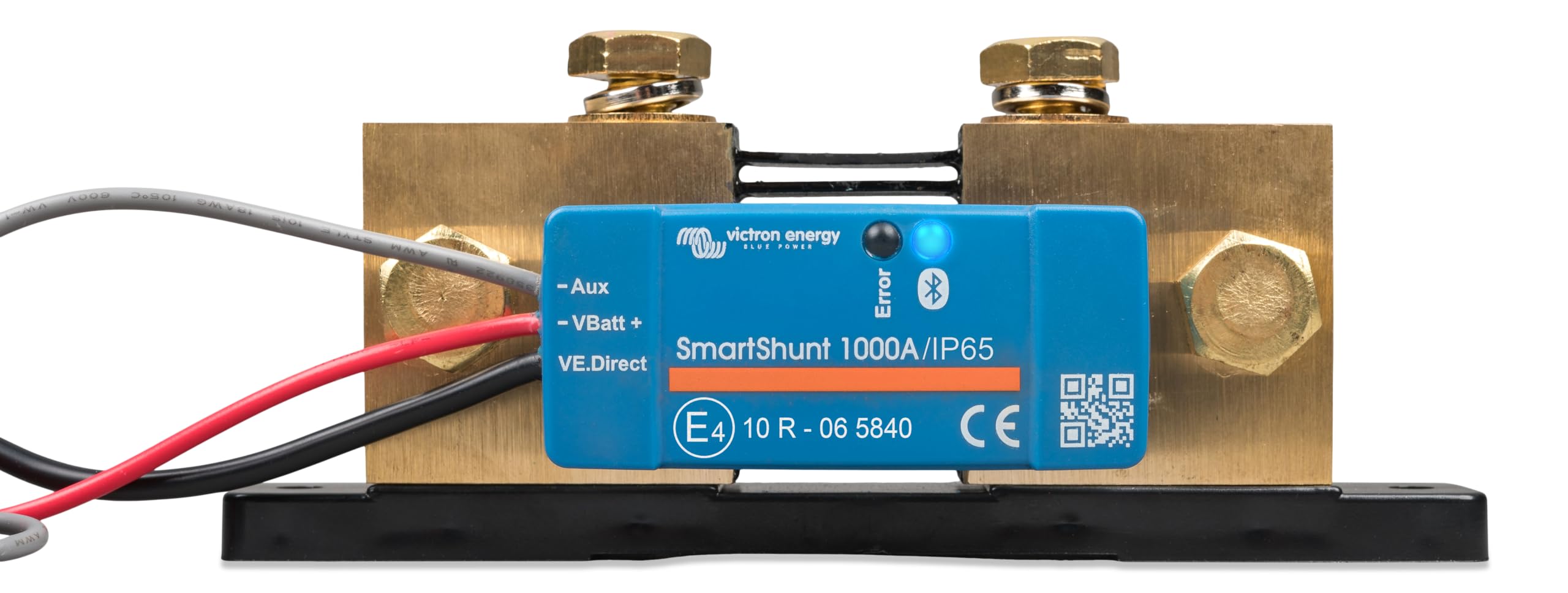Victron SmartShunt IP65 front view showing rugged waterproof housing for reliable battery monitoring