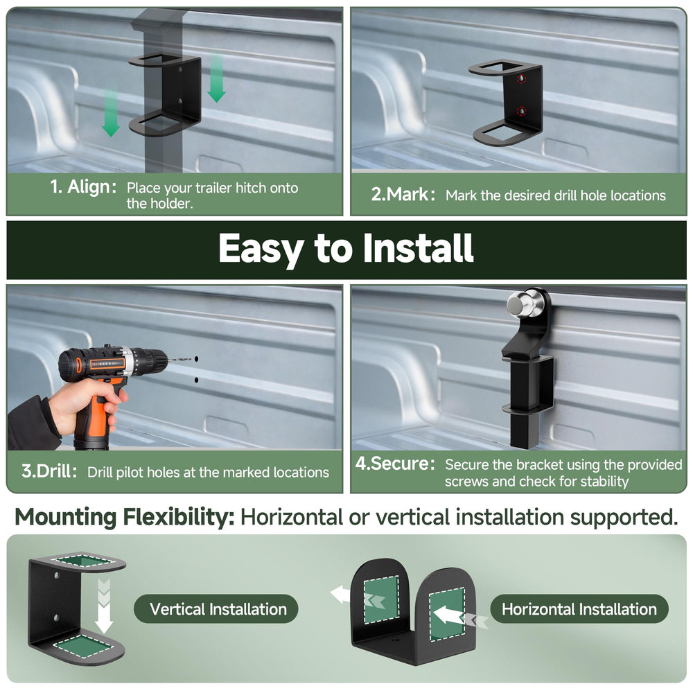 ViewKurM trailer hitch storage goes wherever you go—bed, garage, or workshop.