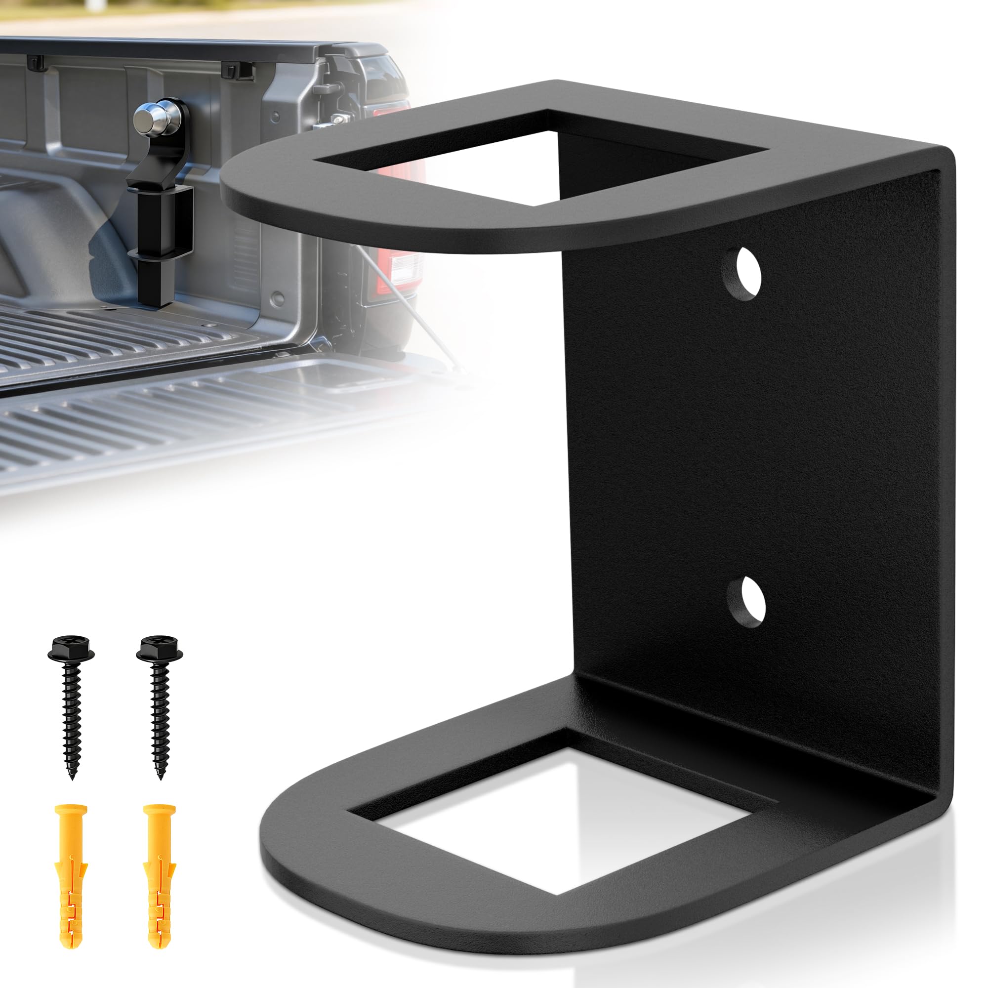 ViewKurM hitch holder installed in truck bed, reducing movement for a quiet ride.