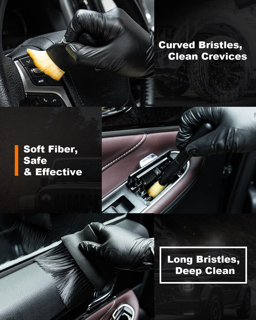 Viewmax air vent brush cleans between vent fins for clear airflow.